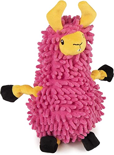 Worldwise goDog, Llama, Squeaker Dog Toy, Chew Resistant, Durable Noodle, Plush, Soft, Tough, Reinforced Seams, Pink, Small