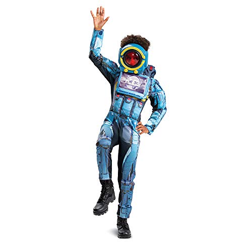 Disguise Pathfinder Costume for Kids, Official Deluxe Apex Legends Costume Jumpsuit with Mask and Armor, Child Size Large (10-12) Blue