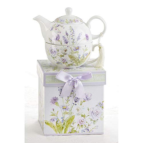 Delton 5.8" Porcelain Tea for One, Lavander Rose