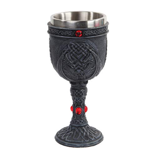 Pacific Trading Giftware Celtic Winged Dragon Wine Goblet Chalice Resin Body Stainless Steel Faux Stone