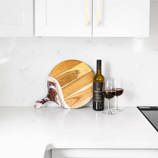 Lynn & Liana Designs Acacia Cheese Paddle Merlot, 12-inch Diameter with 5-inch Handle, Serveware, Kitchen
