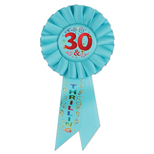 Beistle 30 & Thrilling Happy Birthday Rosette Ribbon, 3.25" x 6.5", Multicolored