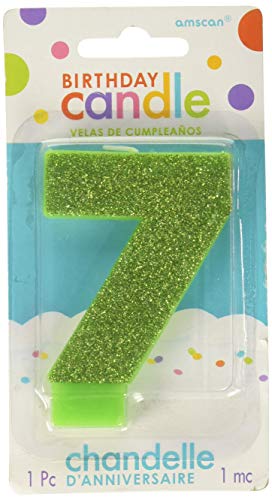 Amscan 7 Glitter Numeral Candle, 3 1/4", Kiwi Green