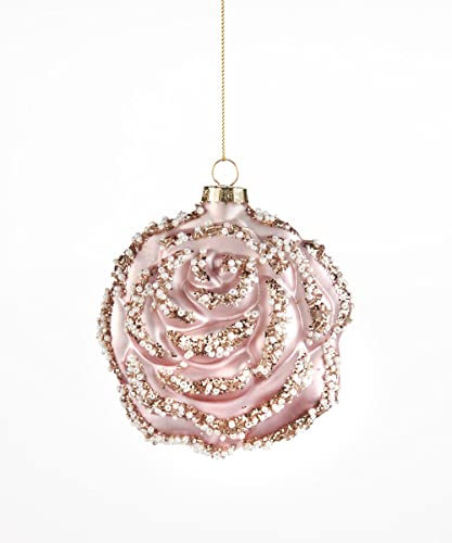 Giftcraft 684016 Christmas Beaded Rose Ornament, 3.7-inchj Diameter, Glass