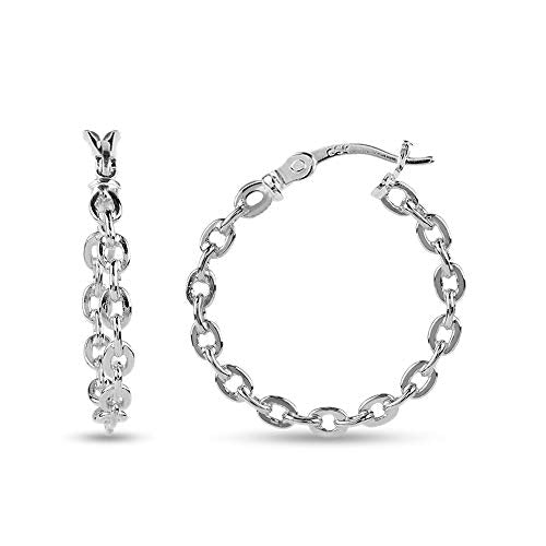 LeCalla 925 Sterling Silver Rhodium-Plated Chain Links Hoop Earrings for Women Teen