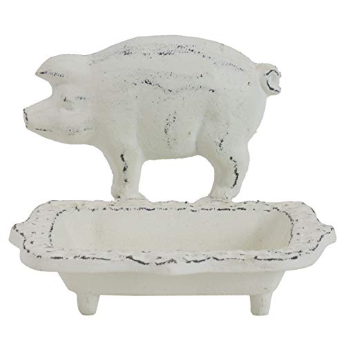 Foreside Home & Garden White Rustic Antique Metal Pig Soap Dish