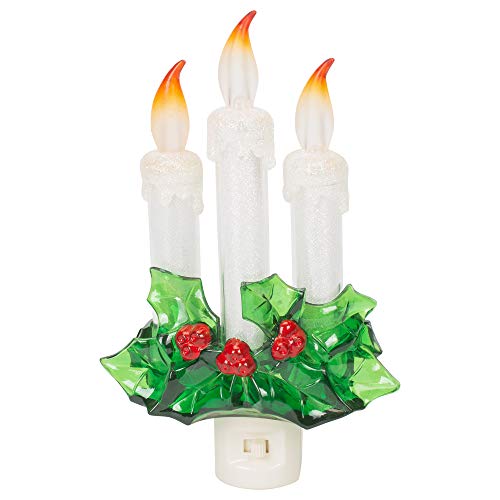 Roman 3 Candles with Holly 7.75 Inch Acrylic Swivel Plug Flickering Night Light