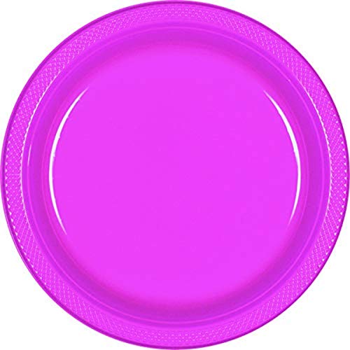 Amscan Round Dinner Plates, 10 1/4", Bright Pink