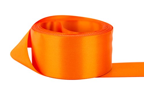 Ribbon Bazaar Double Faced Satin Ribbon - Premium Gloss Finish - 100% Polyester Ribbon for Gift Wrapping, Crafts, Scrapbooking, Hair Bow, Decorating & More - 5/8 inch Orange 50 Yards