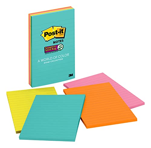 Pens Post-it Super Sticky Notes, 2x Sticking Power, 4 in x 6 in, Marrakesh Collection, Lined, 4 Pads/Pack, 45 Sheets/Pad (4621-SSAN)