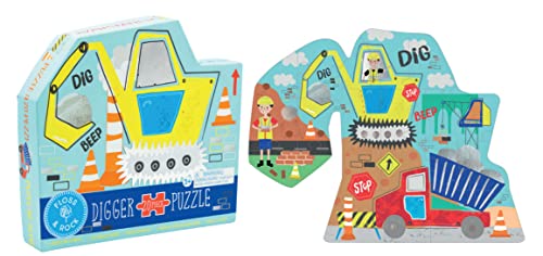 Floss & Rock Construction Digger Shaped Jigsaw Puzzle with Shaped Box, 20 Piece, 16.5 Inch