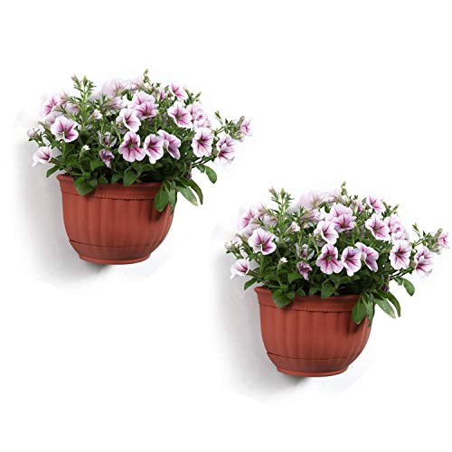 T4U Resin Wall Planter Brick Red Set of 2, Wall Mounted Garden Plant Flower Pot Basket Container Indoor Outdoor Use for Orchid Herb Aloe Succulent Cactus Home Office Porch Wall Decoration Gift