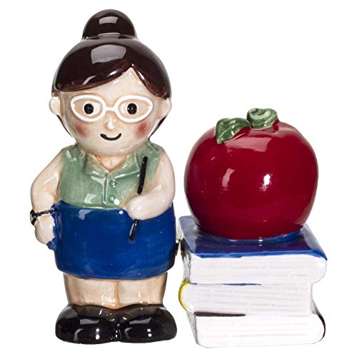 Pacific Trading Giftware Apple Teacher Apple Book Ceramic Salt and Pepper Shakers Set