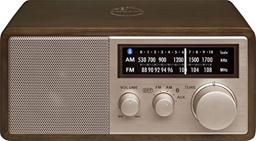 Sangean AM/FM/Bluetooth/Aux-in/USB Phone Charging 45th Anniversary Special Edition Wooden Cabinet Radio (Dark Walnut with Rose Gold Face Plate)