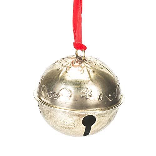 ROMAN 3.5"GOLD EMBOSSED ELF BELL ORN ON RIBBON WITH TAG