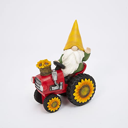 Gerson International 2571890 Garden Gnome Driving Tractor, 7.95-inch Height, Resin