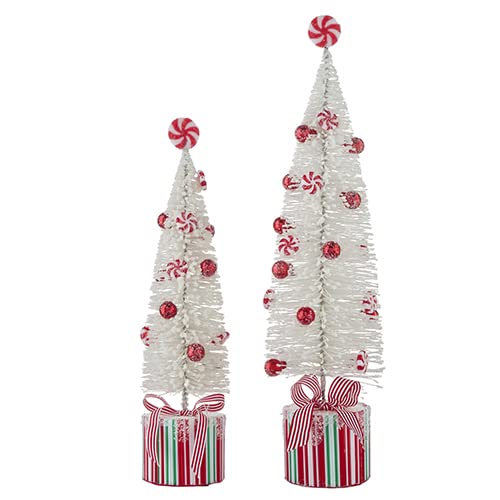 RAZ Imports 2022 Merrymint 20" Peppermint Bottle Brush Trees On Present, Set of 2