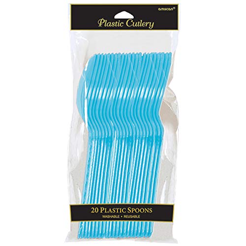 Amscan Bright and Vibrant Caribbean Blue Plastic Spoons, 20 Ct.