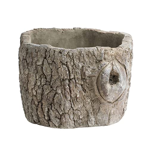 A&B Home D2034 7.1" L Weathered Finish Cement Hollow Log Outdoor Planter, Natural Design, Garden D√©cor Accent, Brown