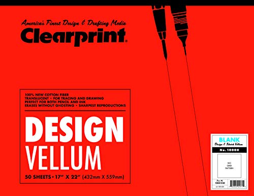 Chartpak Clearprint 1000H Design Vellum Pad, 16 lb., 100% Cotton, 17 x 22 Inches, 50 Sheets, Translucent White, 1 Each (10001420)