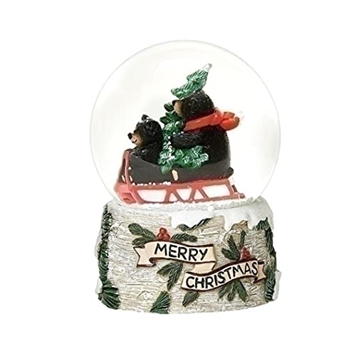 Roman 134082 Musical Blackbear Sled Dome with Merry Christmas Sign, 5.7-inch Height