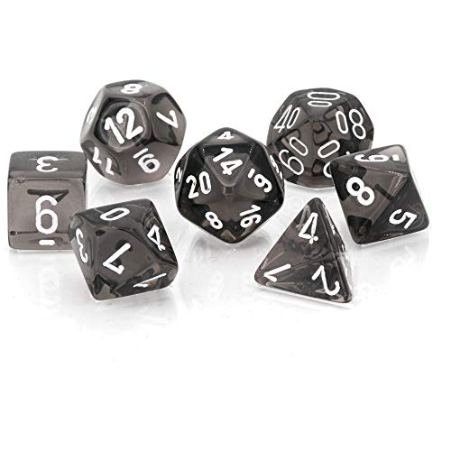Chessex 23078 Translucent Polyhedral 7-Die Set, Smoke and White