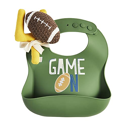 Mud Pie Football Silicone Bib And Rattle Set, 9 1/2-inch