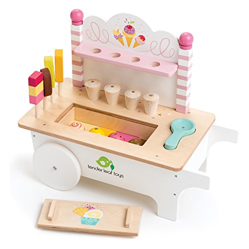 Tender Leaf Toys - 15 Pc Ice Cream Cart - Includes Ice Cream Cones, Popsicles, Scooper and Cart for Age 3+