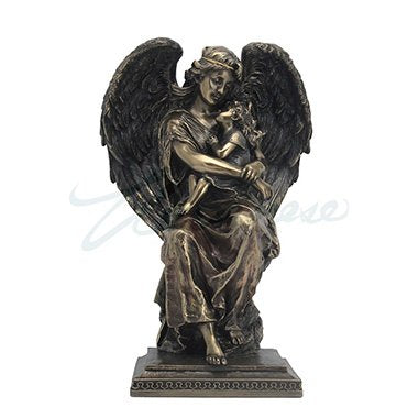 Unicorn Studios WU76517A4 Guardian Angel Sitting & Holding A Little Girl - Bronze