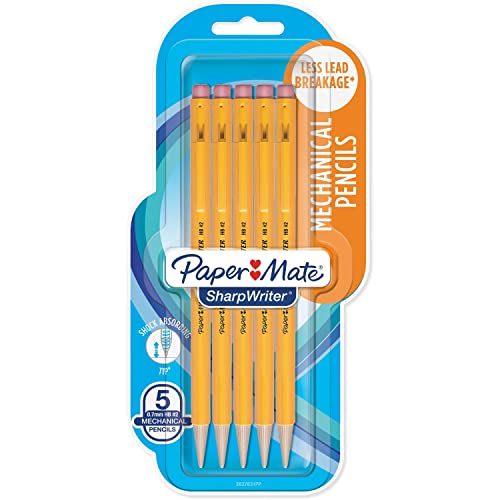 Pens Papermate Sharpwriter Mechanical Pencil, Yellow, 5 Pencils per Pack (1 Pack)