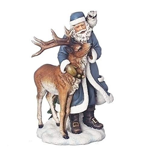Roman 633313 Santa Blue Coat with Owl and Deer Figurine, 9.25 inch, Multicolor,