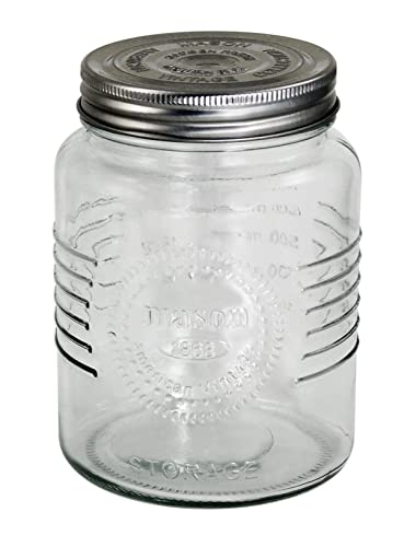 Grant Howard Mason Classics Glass Rreserve Jar - Metal Emboss Top, 28 Ounces, Food Storage Canning Container, Clear