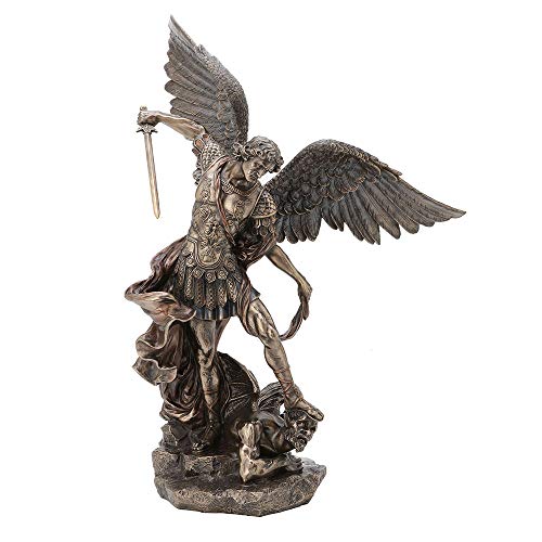 Veronese Design 21.5 Inch Saint Michael Standing Over Demon Archangel Warrior Antique Bronze Finish Sculpture Religious Figurine