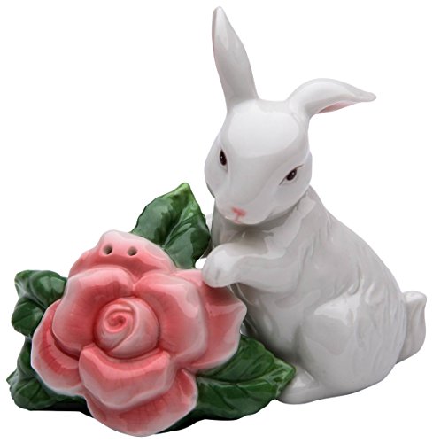 Cosmos Gifts StealStreet SS-CG-20891, 3.63 Inch White Rabbit with Pink Rose Salt and Pepper Shakers