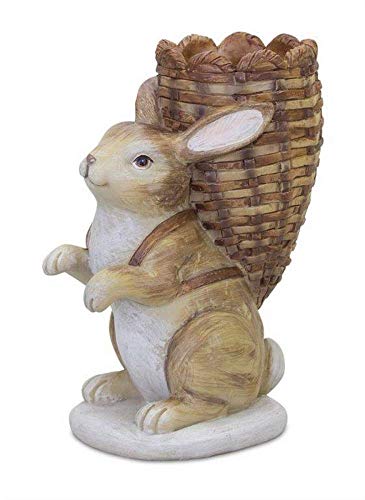 Melrose 82535 Rabbit with Basket Figurine, 6-inch Height, Resin