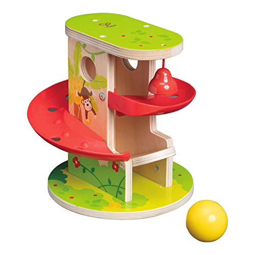 Hape Jungle Press and Slide | Kids Toy with Bell and Wooden Ball, Jungle Themed Lever Operated Toddlers Game, E0508