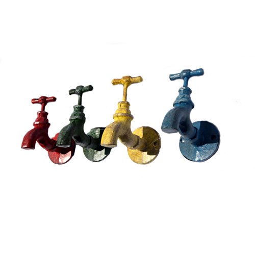 Abbott Collection  Vintage Garden Art Color Faucet Iron Wall Hooks - Set of 4