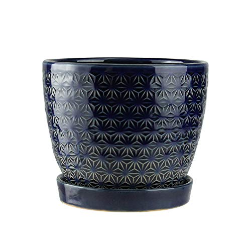 Napco 5.5" Cobalt Blue Textured Prism Patterned Planter with Base