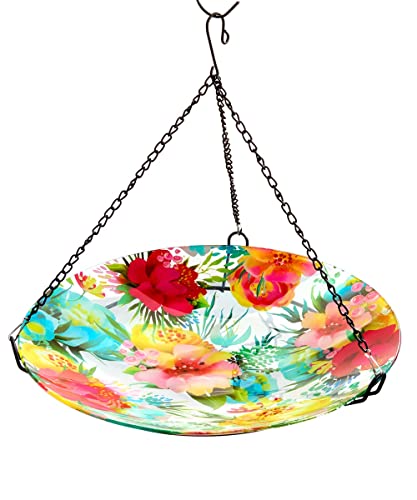 Giftcraft 717435 Hanging Floral Bird Feeder, 16.9-inch Width, Glass and Metal