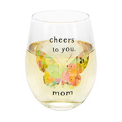 Pavilion Gift Company 87511 Cheers To You, Mom-Rainbow Butterfly 18 Oz Stemless Wine Glass, Multicolor
