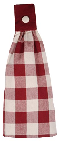 Home Collections by Raghu 16.5x18.5 Buffalo Check Barn Red-Buttermilk Tab Towel, 2 Piece