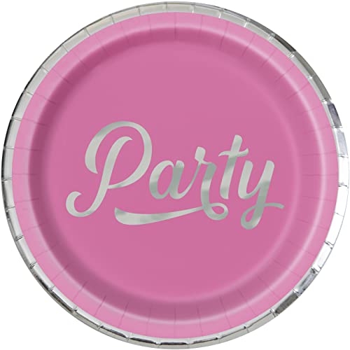 Unique Industries Unique 26285 Foil Stamped Paper Plates-23 cm-Silver & Bright Party-8 Count (Pack of 1)