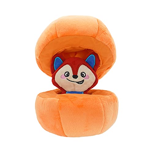 HugSmart Pet -Fruity Critterz | Squeaky Hide and Seek Plush Dog Toys | 2-in -1 Cute Interactive Plush Puzzle Toys for Small Medium Dogs (Pumpkin Hiding Fox)