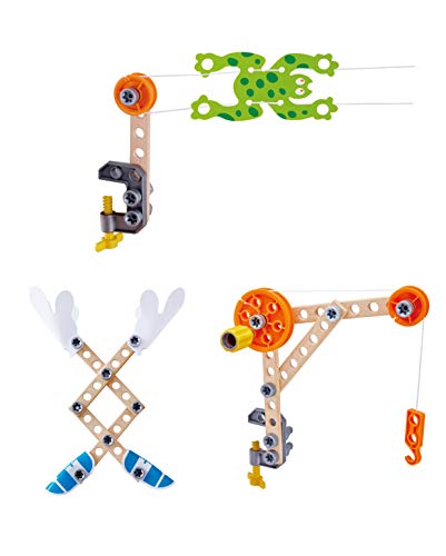 Hape Three Experiment Kit | Junior Inventor Kids Physics Mechanical Crane, Grabber & Climbing Frog Play Set for Children Aged Four & Up