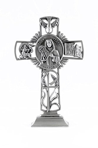 Christian Brands Pewter Catholic Saint St Clare Pray for Us Standing Cross, 6 Inch