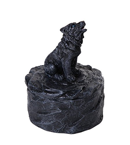 Pacific Trading Giftware Lone Majestic Wolf Mini Resin Trinket Box 3.15 Inches Tall (Black Wolf)