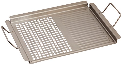TableCraft 18.75" Stainless Steel Dual Surface Grilling Pan with Handles | Great for Outdoor Barbecues and Grills