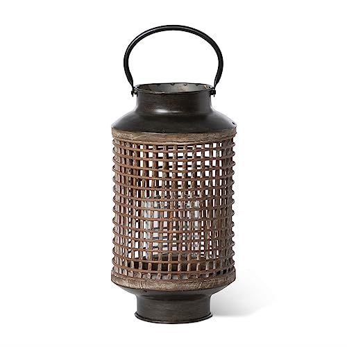 Park Hill Collection Wooden Mesh Round Candle Lantern, 16.25-inch Height, Indoor or Outdoor Decoration