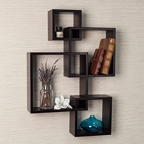 Danya B. BR1023ES Decorative Wall Mount Floating Intersecting Cube Accent Wall Shelf - Espresso
