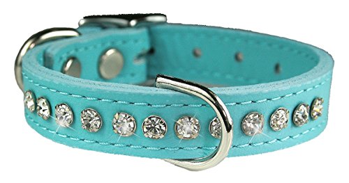 OmniPet Signature Leather Crystal and Leather Dog Collar, 16", Baby Blue